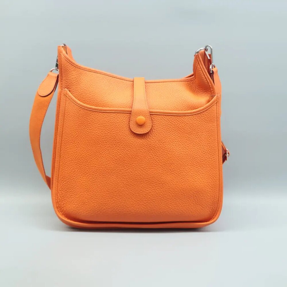 100% Authentic Hermes Evelyne Orange Leather Shoulder bag - Picture 2 of 12